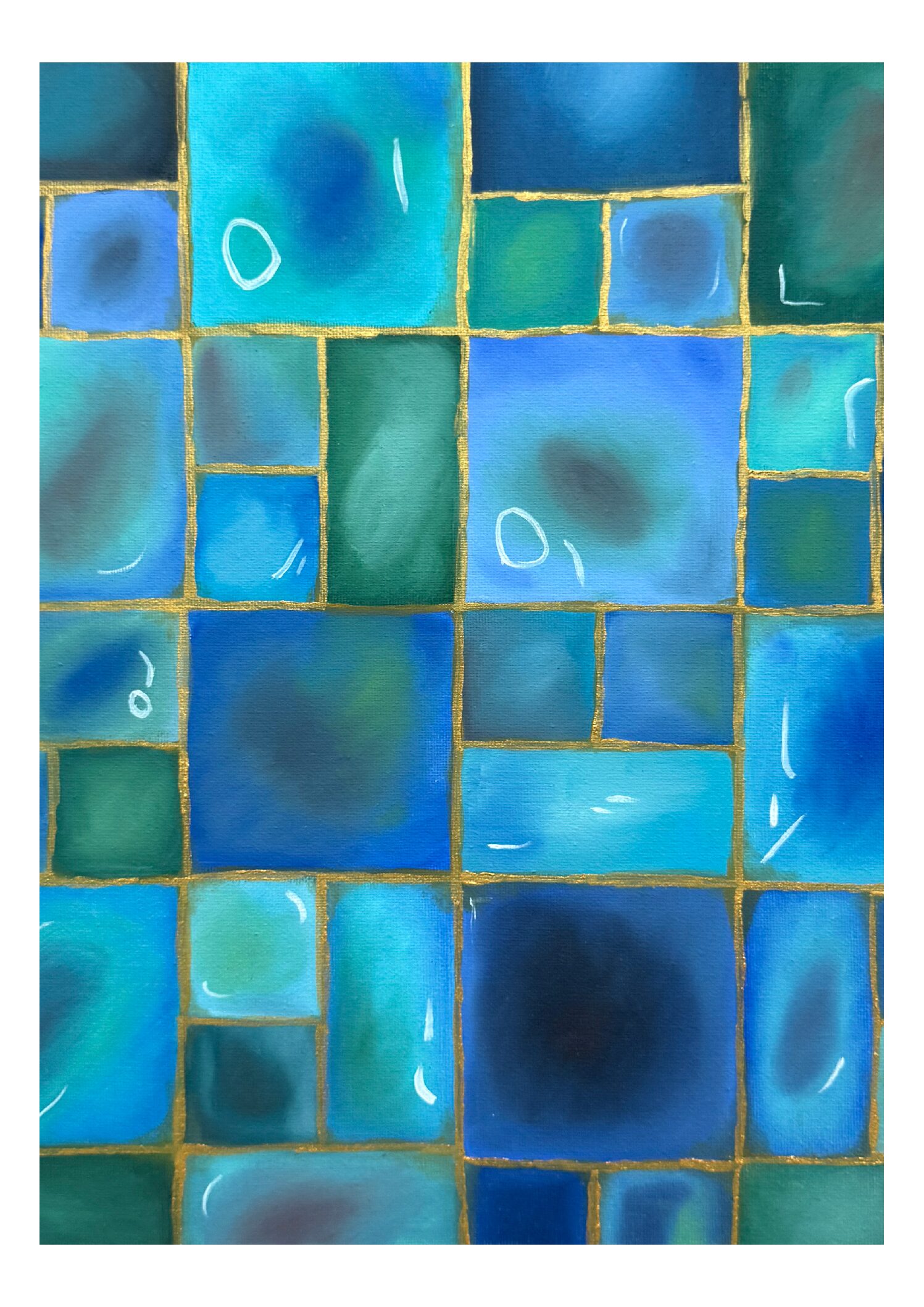 Blue Tiles with Highlights Print A3
