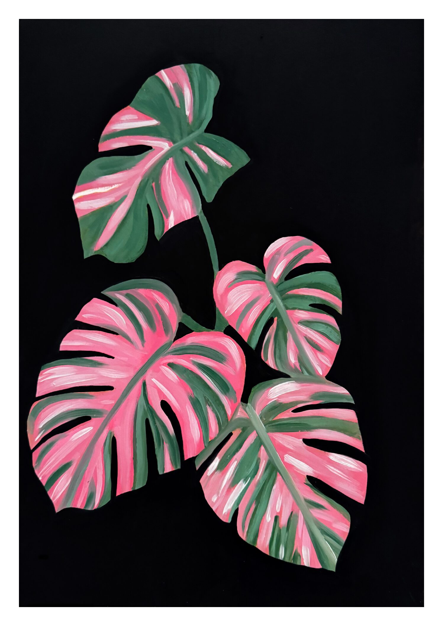 pink monstera print A3